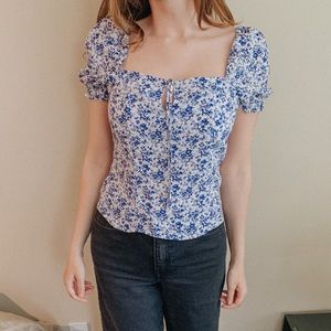 Cottagecore H&M Blue Patterned Top